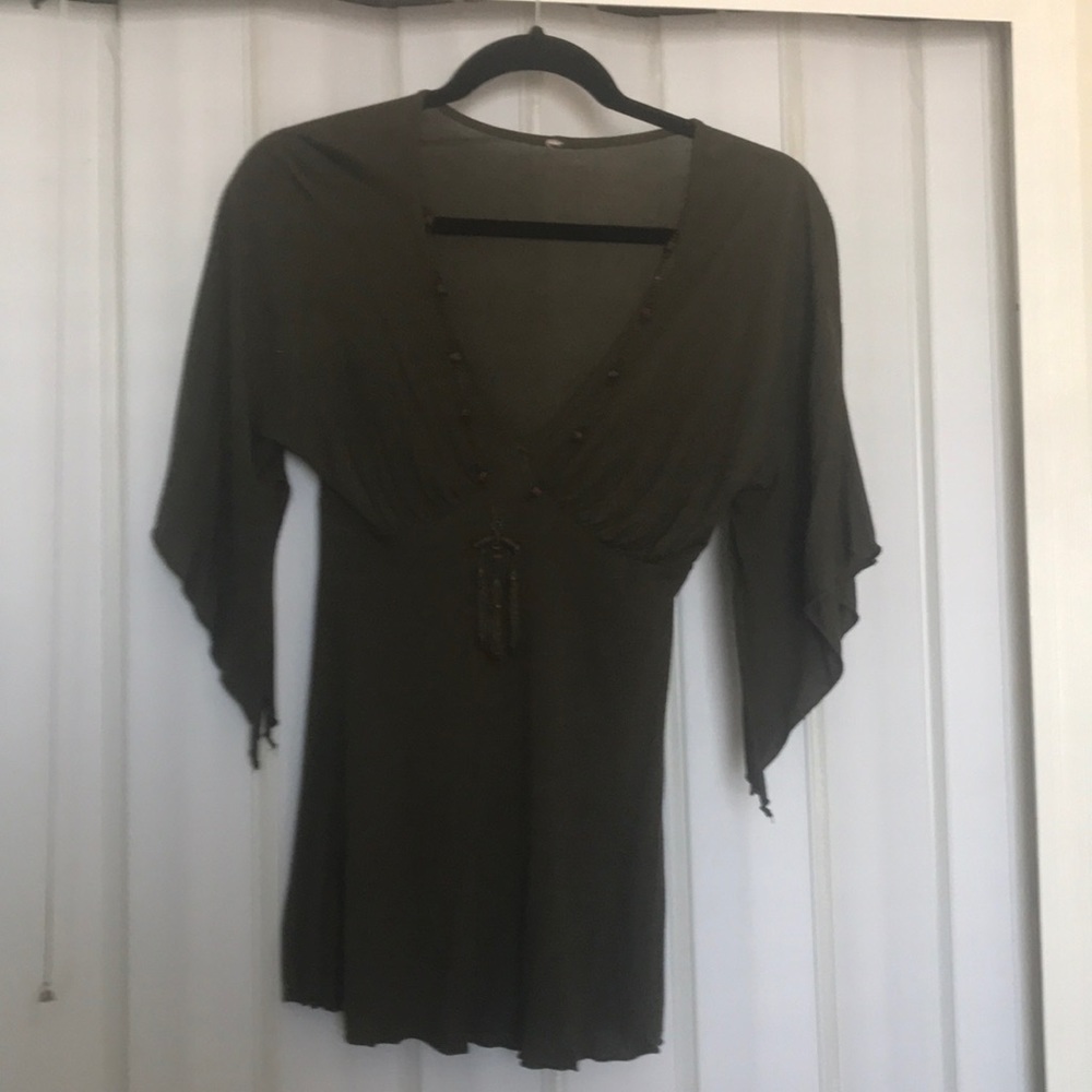 Flowy green top with attached necklace